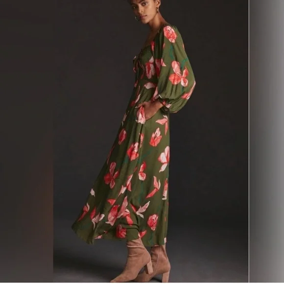 Hutch Olive and Coral Floral Maxi Dress - Picture 1 of 8